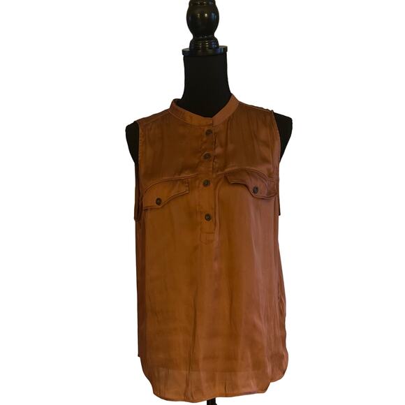 H&M Silky Copper Blouse Mandarin Collar Size 14 - Picture 1 of 5